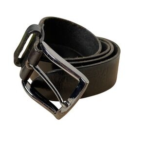 KARL LAGERFELD Mens Black Leather Belt Silver Buckle Size 105/40